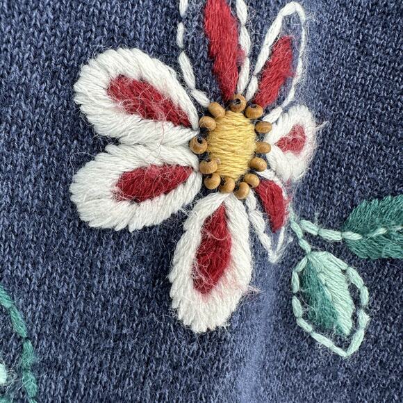 Alfred Dunner Sweater Womens 1X Blue Floral Embroidered Beaded Fringe Knit - Picture 6 of 14